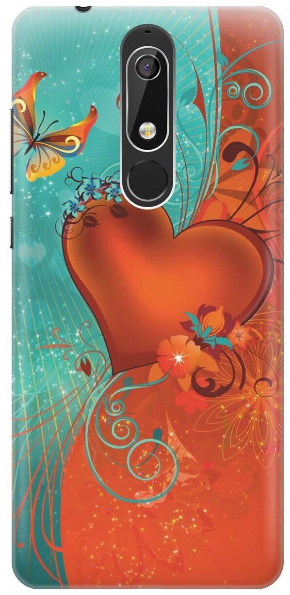 Ультратонкий силиконовый чехол-накладка для Nokia 5.1 с принтом "Сердце и бабочка"