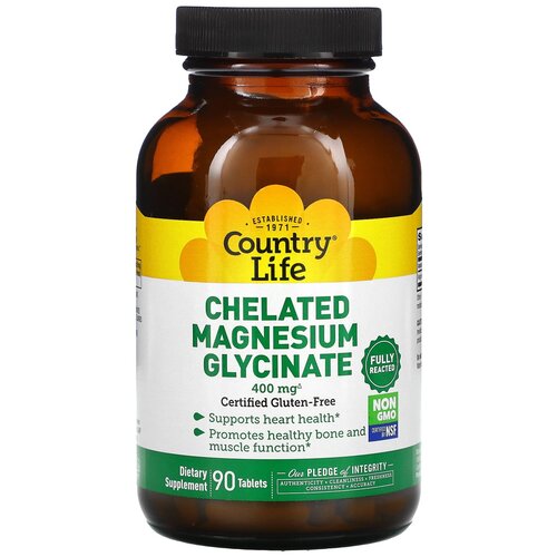 Таблетки Country Life Chelated Magnesium Glycinate, 540 г, 90 шт.