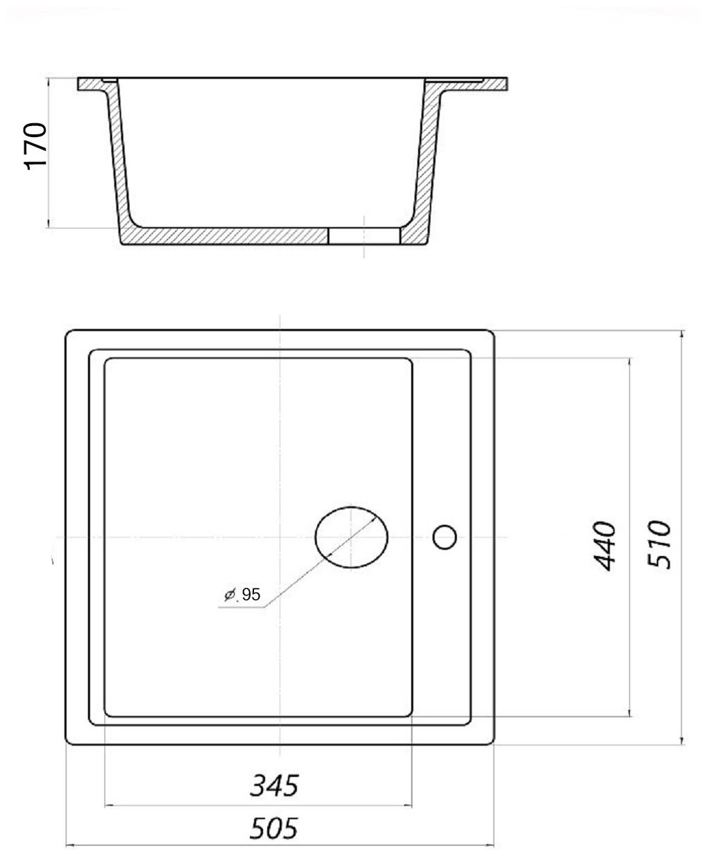 Мойка для кухни из искусственного камня WISENT MW510-26 Антрацит 510*510*200 (беларусь) - фотография № 15