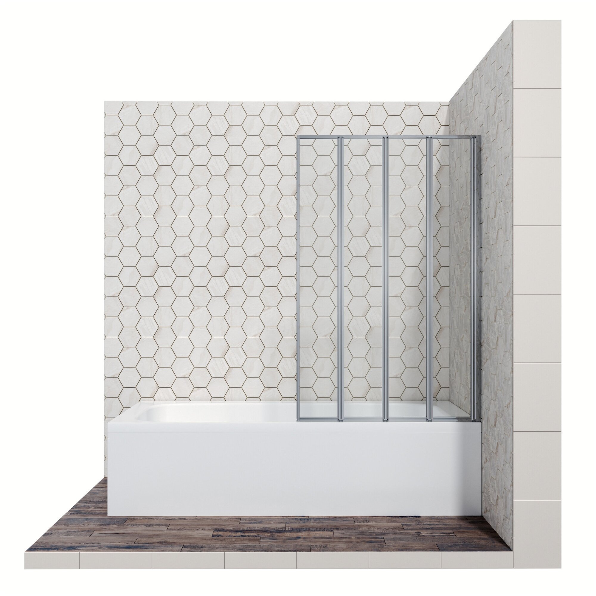 Стеклянная шторка для ванной со складывающимися во внутрь дверями Ambassador Bath Screen 16041110R: правосторонняя ширма для ванны 90 см