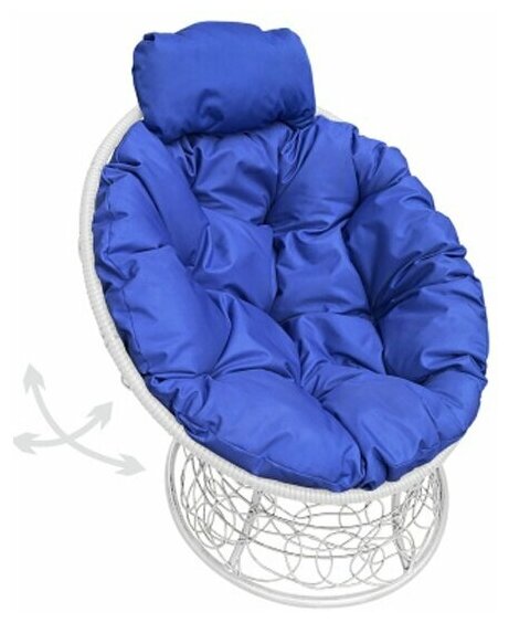 Кресло m-group папасан пружинка мини ротанг белое, синяя подушка - фотография № 2