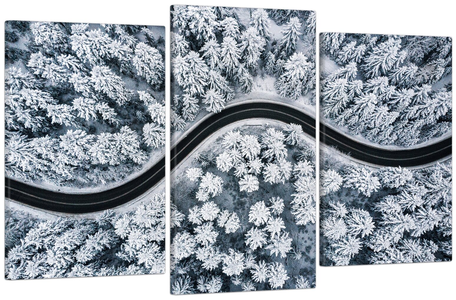 Модульная картина на стену, для интерьера "Зимняя дорога в лесу" 53x100 см