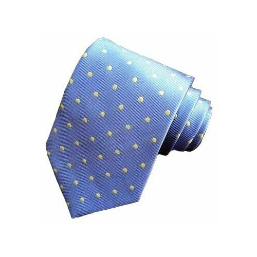 Мужской галстук классический широкий голубой в желтый горошек