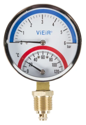 Термоманометр радиальный 1/2″ d 80 мм 10БАР YE10
