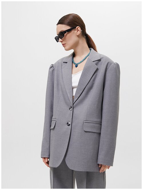 Пиджак The Select, удлиненный, силуэт прямой, размер M/L, серый