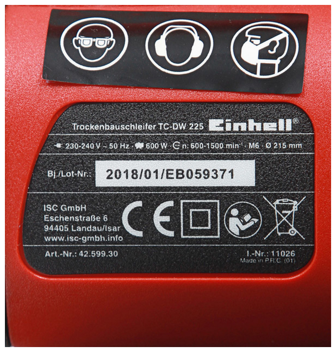 Шлифмашина для стен и потолков Einhell TC-DW 225 4259930, 600 Вт - фотография № 7