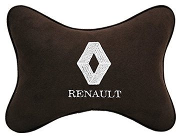 Автомобильная подушка на подголовник алькантара Coffee (белый) с логотипом автомобиля Renault