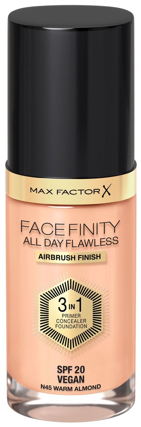 Max Factor Тональная эмульсия Facefinity All Day Flawless 3-in-1, SPF 20, 30 мл/60 г, оттенок: 45 Warm Almond