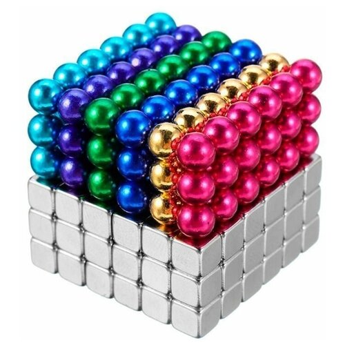 Антистресс игрушка/Неокуб Куб из магнитных шариков 5мм разноцветный 6 цветов + тетракуб серебристый 5мм 216 элементов игрушка антистресс куб из магнитных шариков неокуб 216 шариков люминесцентный