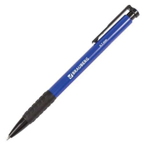 Ручка шариковая автоматическая с грипом BRAUBERG Explorer, синяя, корпус синий, узел 0,7 мм, линия письма 0,35 мм, 140581 6 шт