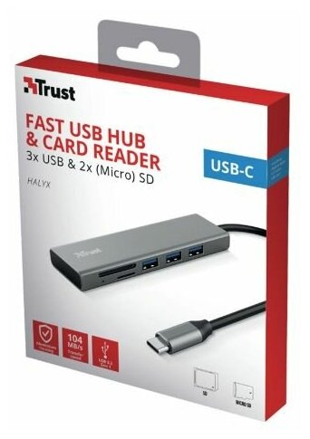 USB-хаб и картридер Trust 24191 Halyx Fast USB-C серебристый