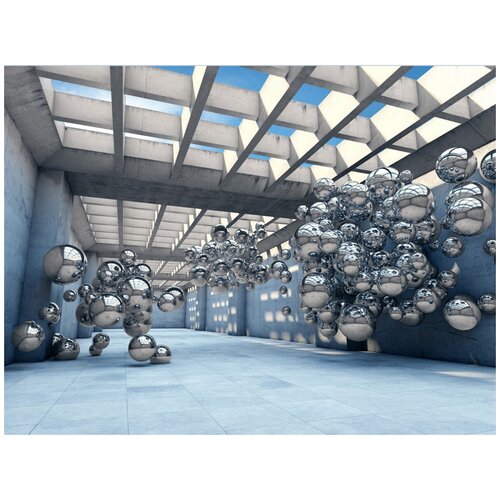 Фотообои Уютная стена 3D зеркальные шары 360х270 см Бесшовные Премиум (единым полотном)