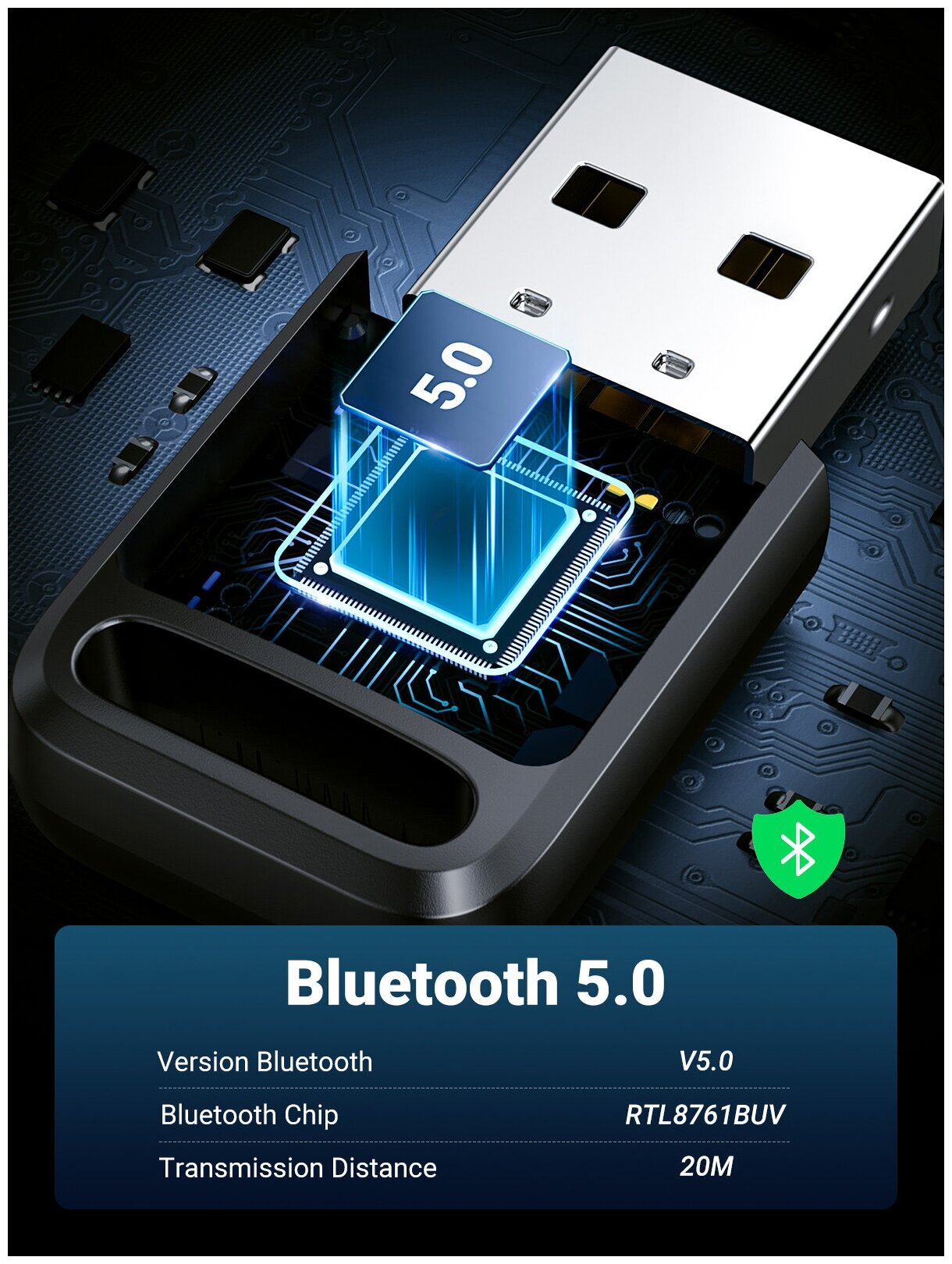 Адаптер Bluetooth UGREEN 80890_ BT 5.0, черный - фото №2