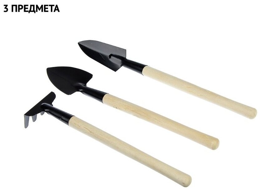 Комплект: лопатка пика грабли - для комнатных растений 3 предмета деревянные рукоятки