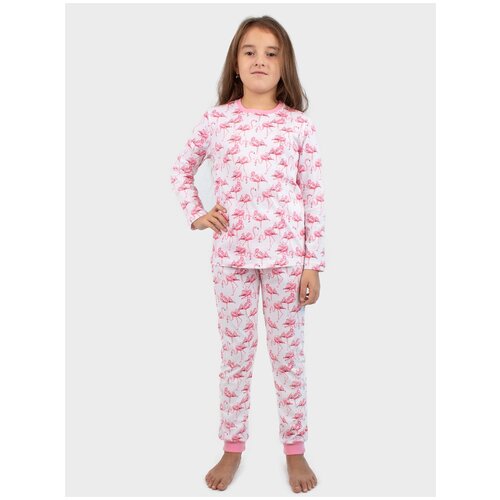 7034-201 Пижама для девочки (104-56(28); белый/ фламинго (4095))