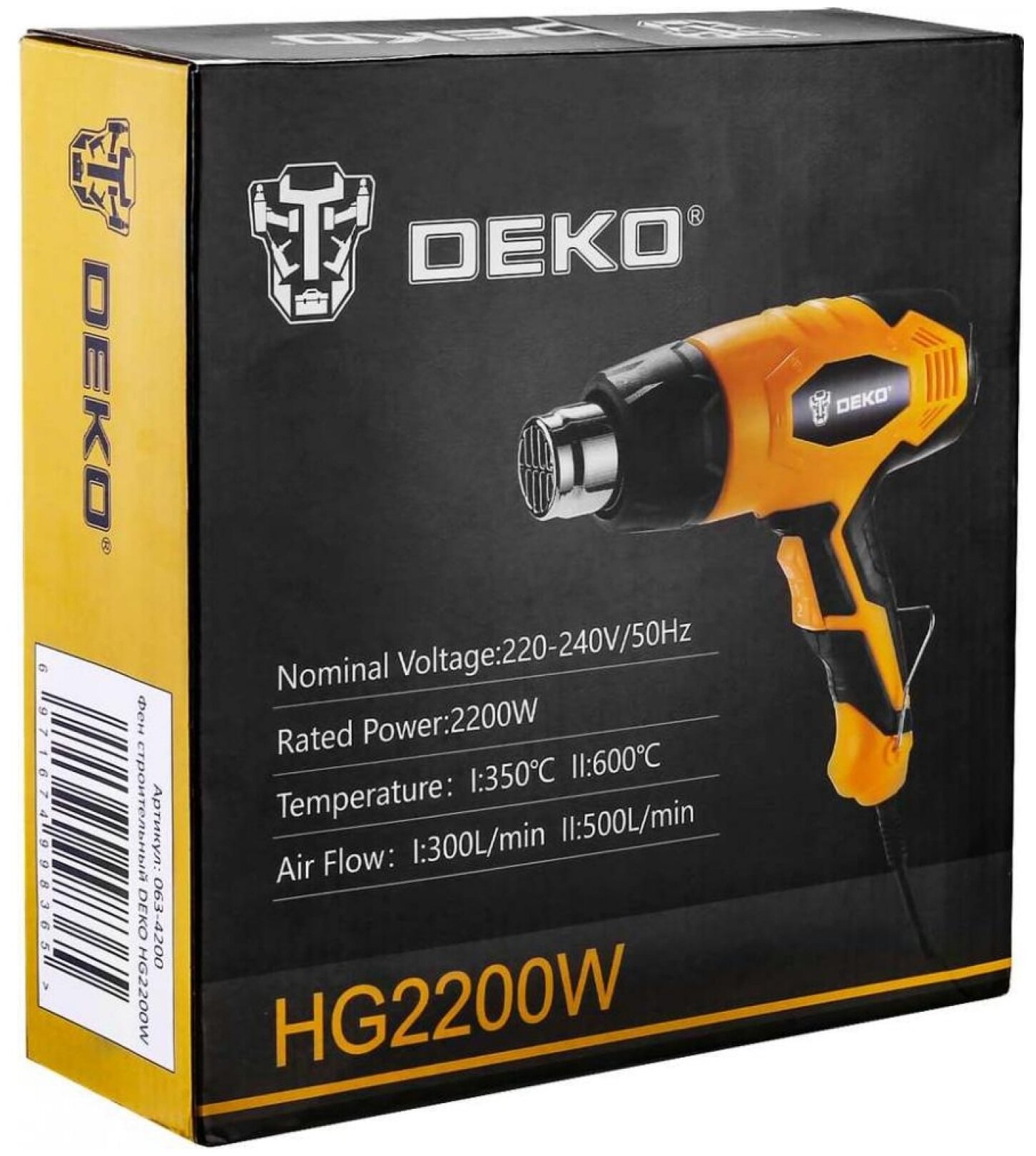 Фен технический Deko HG2200W черно-желтый - фотография № 4