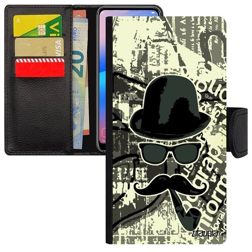 фото Противоударный чехол- книжка на телефон // samsung galaxy a40 // "мистер усы" гламур шляпа, utaupia, серый