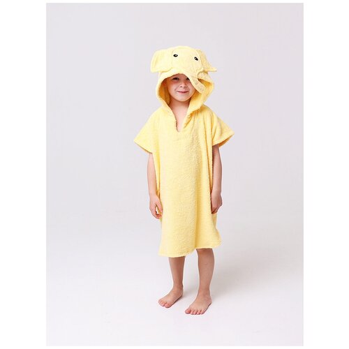 фото Мягкий махровый халат-пончо с дизайном слоник, детский махровый халат, детская пижама, махровая мама, размер 2-3, рост 92-98