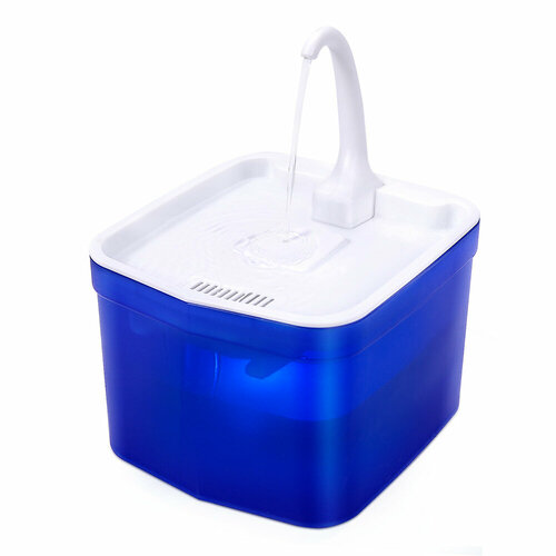 Автоматическая поилка-фонтан для кошек и собак с краником, с подсветкой. Объем 2 литра. Синий.