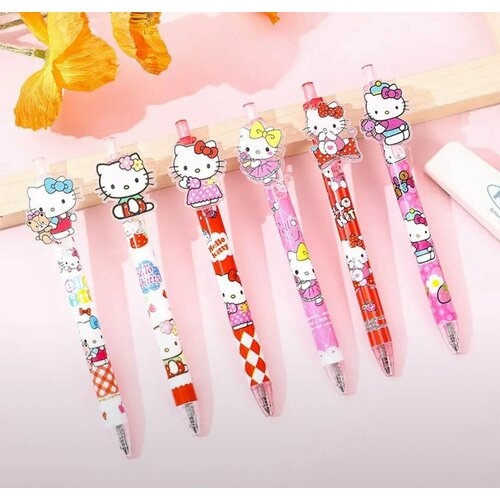 Набор из 6 автоматических гелевых ручек с синими чернилами Hello Kitty Хеллоу Китти