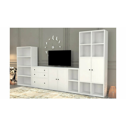 Стенка модульная Билли Айден 2 Белый Фасадный 0101 по мотивам Ikea Икея, 295х160х30 см, ЛДСП