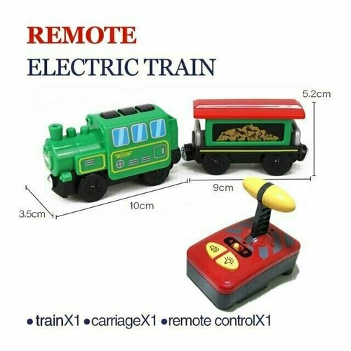 Деревянная железная дорога: Электропоезд радиоуправляемый на пульте управления для детской железной дороги детская деревянная железная дорога электропоезд поезд локомотив на батарейках подходит для любых дорог в т ч brio брио ikea икеа и другие