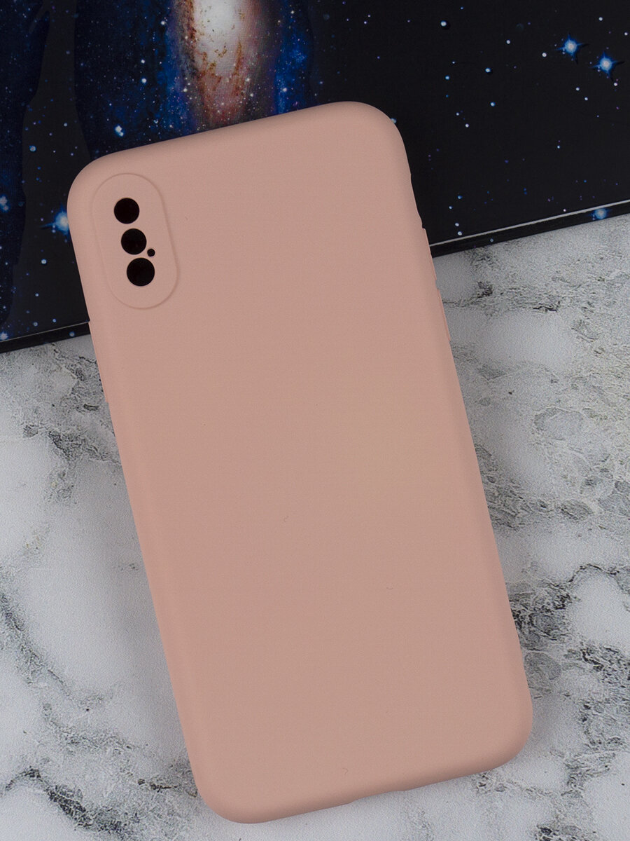 Чехол силиконовый на телефон Apple iPhone XS MAX противоударный с защитой камеры, бампер для смартфона Айфон ХС макс с микрофиброй внутри, матовый розовый