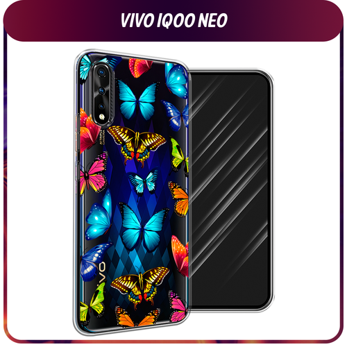 Силиконовый чехол на Vivo iQOO Neo/V17 Neo / Виво iQOO Neo/V17 Neo Разные бабочки, прозрачный luxury leather book flip case for vivo x27 v17 neo v15 pro u3x u3 u20 u10 s5 s1 iqoo 3 wallet magnetic cover