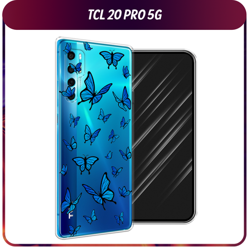 Силиконовый чехол на TCL 20 Pro 5G / ТСЛ 20 Про 5G Синие бабочки, прозрачный силиконовый чехол на tcl 20 pro 5g тсл 20 про 5g ibm