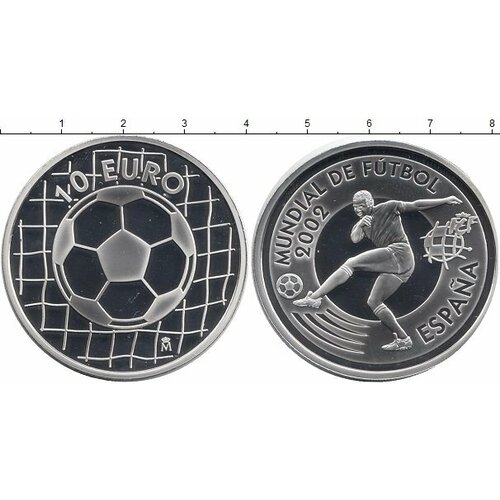 Клуб Нумизмат Монета 10 евро Испании 2002 года Серебро Чемпионат Мира по футболу