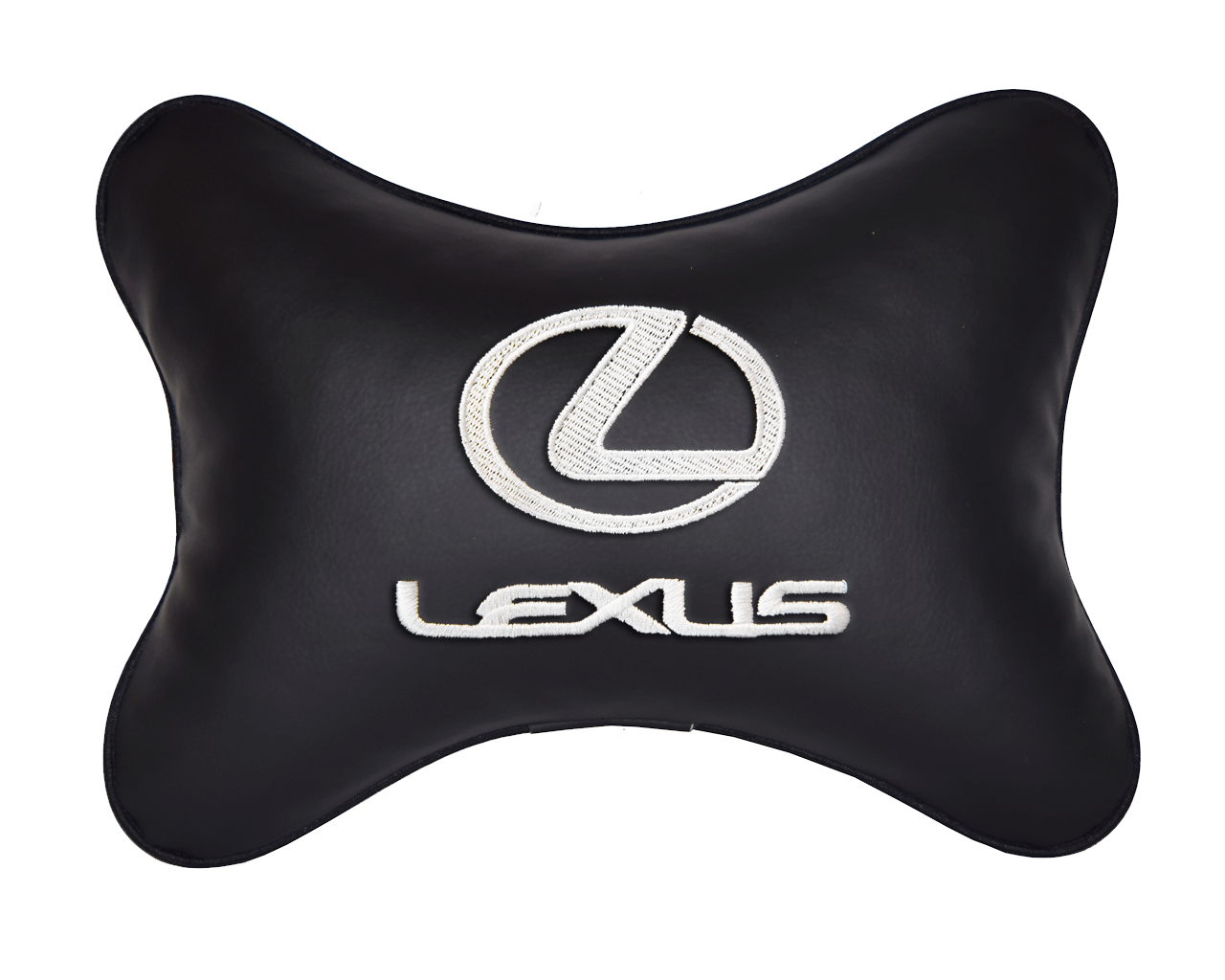 Автомобильная подушка на подголовник экокожа Black с логотипом автомобиля LEXUS