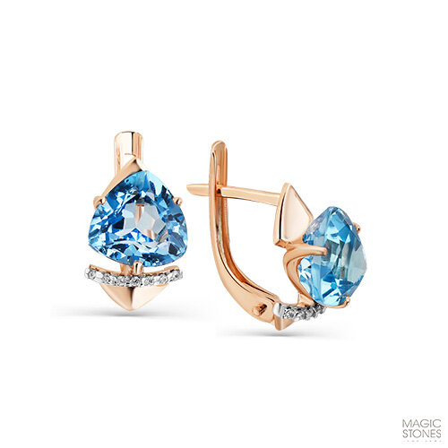 Серьги MAGIC STONES, красное золото, 585 проба, топаз, фианит
