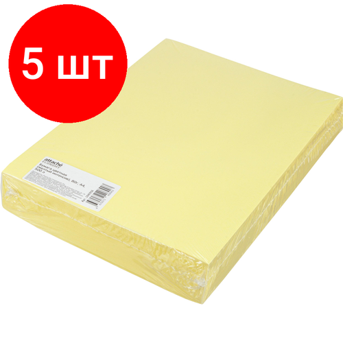 Комплект 5 штук, Бумага цветная Attache Economy (желтый интенсив), 80г, А4, 500 л