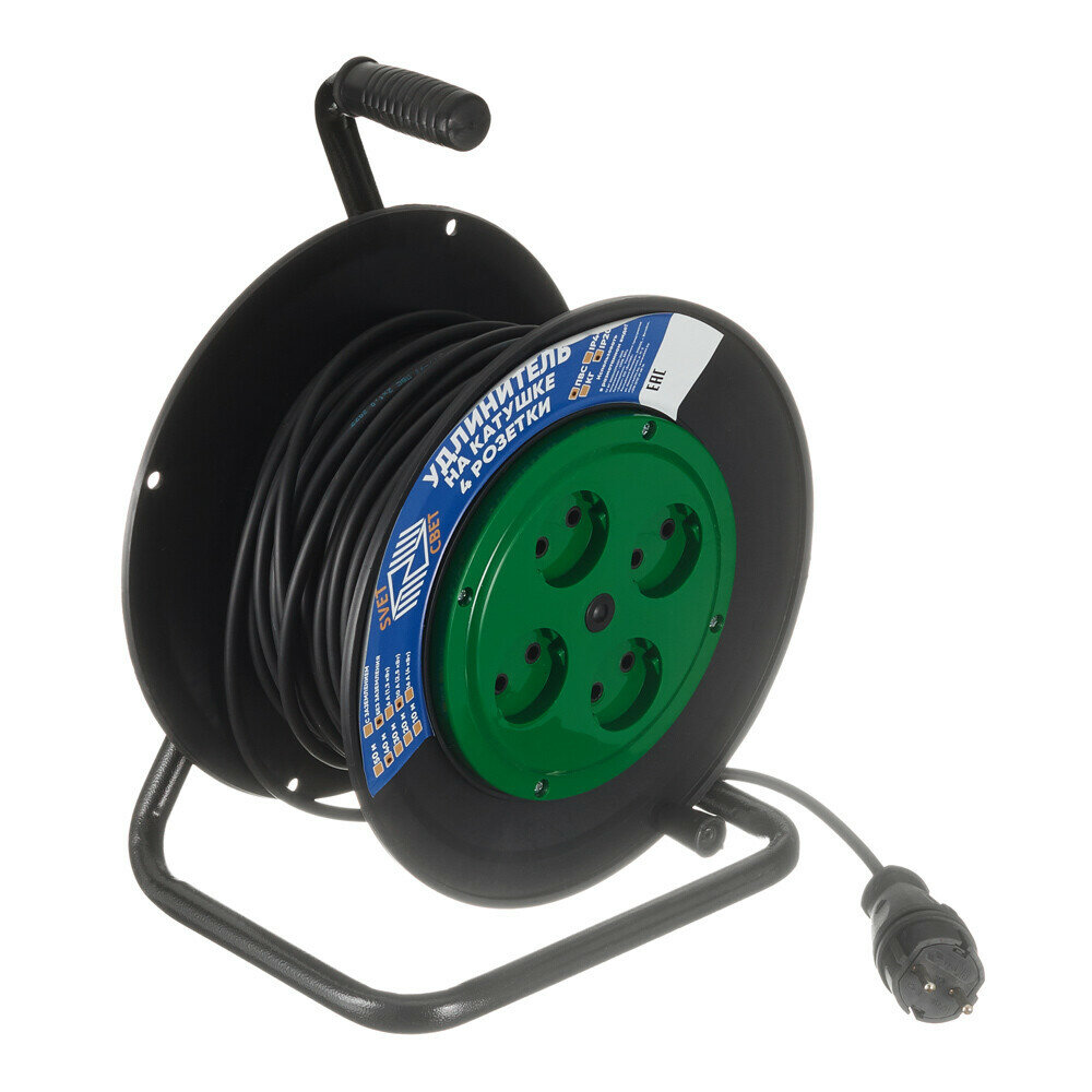 Удлинитель Svet без заземления 40 м на катушке 2,2 кВт 4 розетки ПВС 2х1 кв. мм IP20 Svet 3111-10041