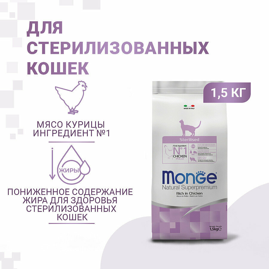 Сухой корм Monge Cat Sterilised для стерилизованных кошек 1,5 кг Monge 8009470011938