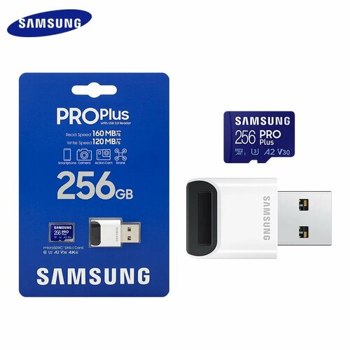 Карта памяти Samsung Micro SDXC PRO Plus 256 ГБ + USB-ридер