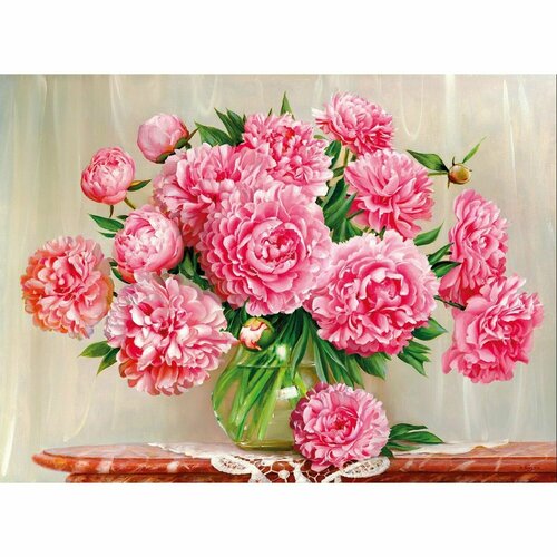 Алмазная мозаика 20х30см Пионы 30 цветов страз, картонная коробка