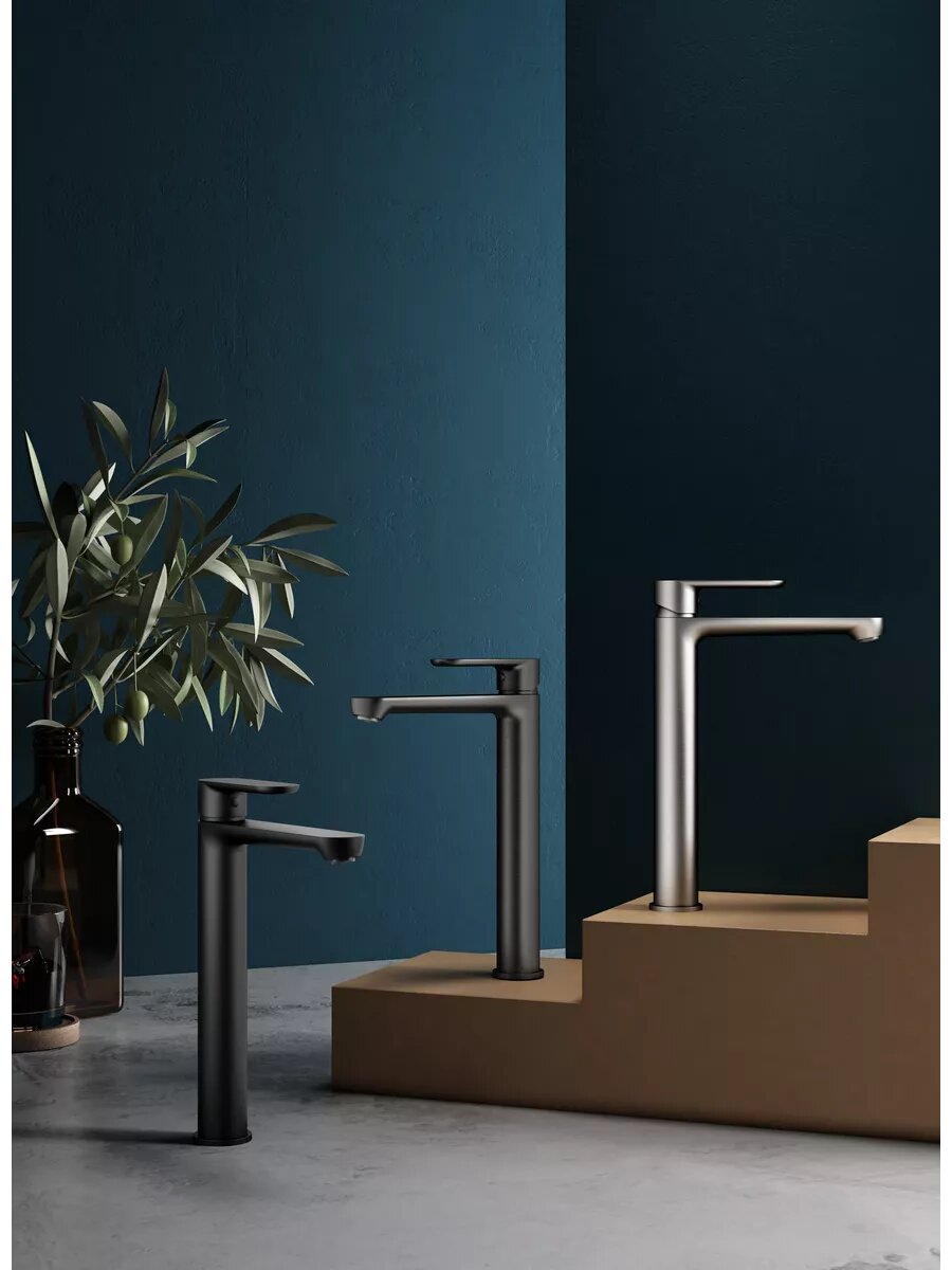 Смеситель Splenka S222.15.05, нержавеющая сталь, высокий, сатиновый, цвет серый — фото 1