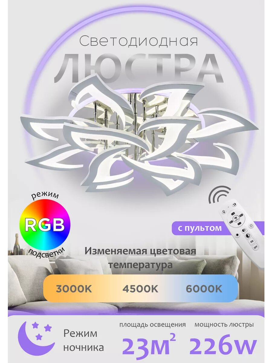 Потолочная светодиодная люстра, cветильник, ночник, с пультом Д/У, для кухни, спальни, гостиной, YA2410-12 CR