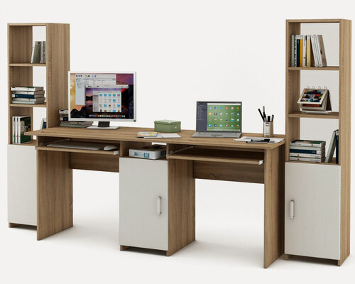 Изображение товара Стол письменный для школьника Лайт (Ньюкасл) 10К письменный стол и два стеллажа, для двоих, полки для клавиатуры