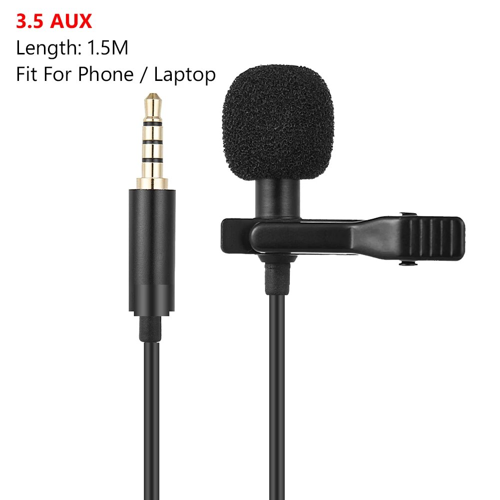Портативный петличный микрофон 1,5 м для смартфона, 3.5 AUX