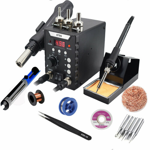 Eruntop 8786 Набор C 2 в 1 Многофункциональная сварочная станция паяльник термофен с 3 температурными каналами памяти 3499₽