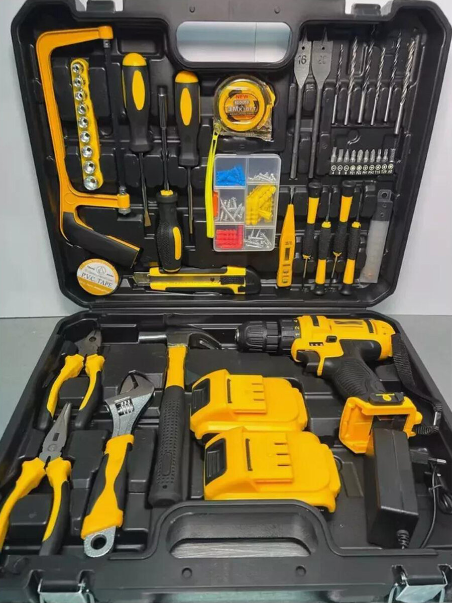 Набор инструментов с шуруповёртом 57 предметов 2 батареи кейс 10 бит