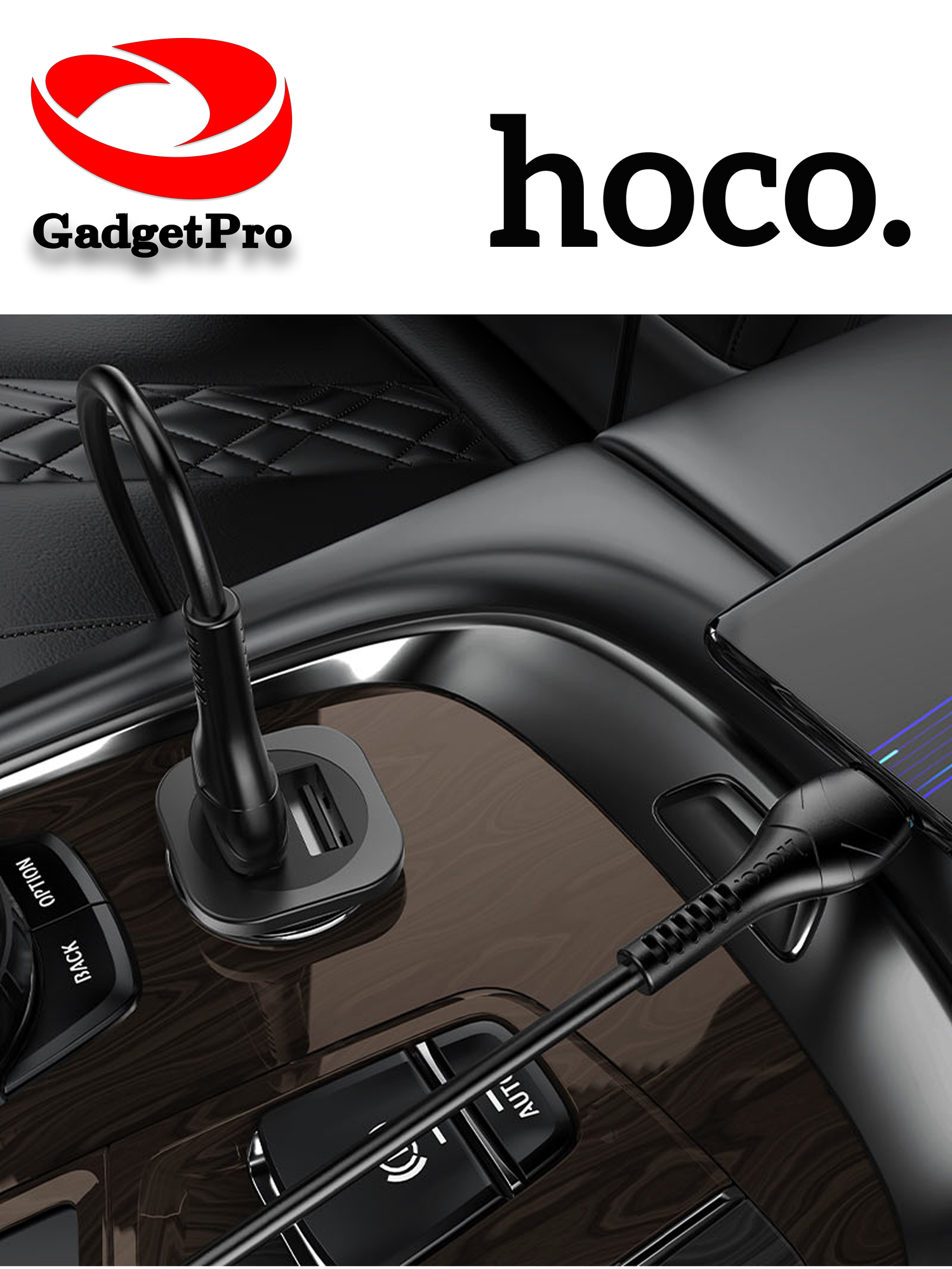 Автомобильное зарядное устройство Hoco NZ4 Type C Lightning - , черный цвет, быстрая зарядка, надежное устройство.