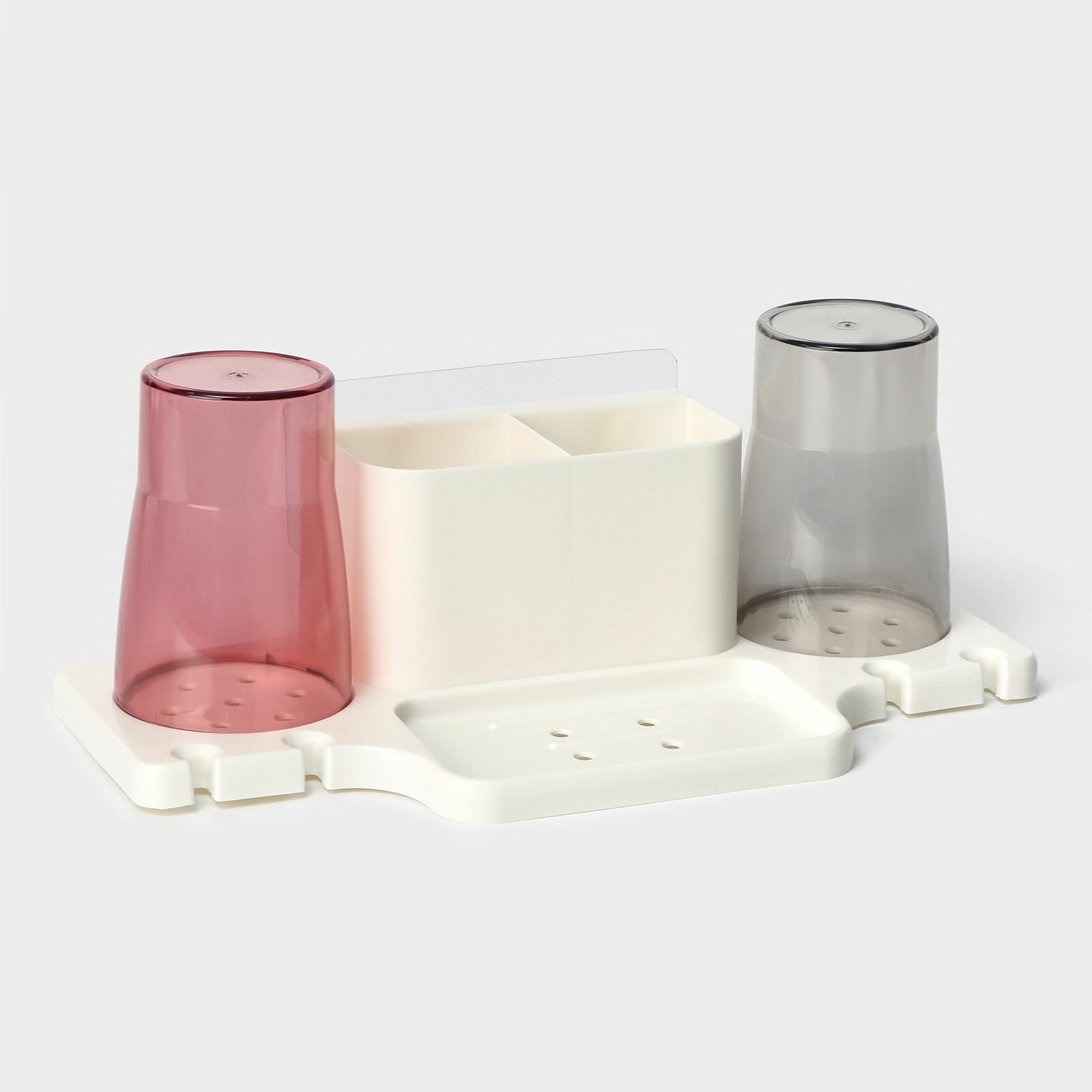 Держатель для зубных щеток настенный с 2 стаканами на липучках 31х9х14 см белый