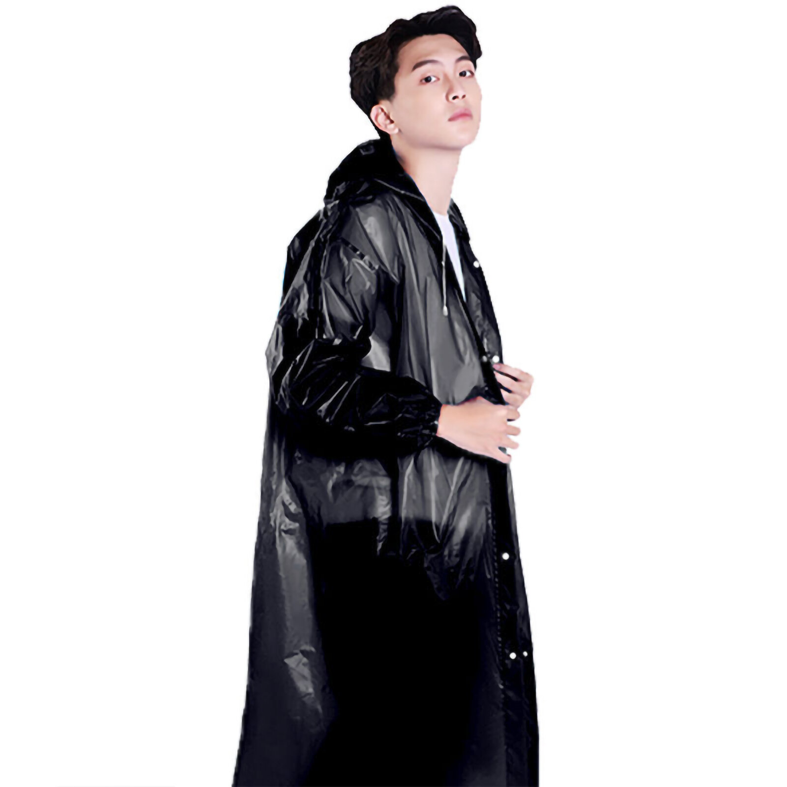 Плащ-дождевик EVA одноразовый для путешествий на открытом воздухе портативный для взрослых 150 г 18 шёлковый матовый очень толстый чёрный со шнурком