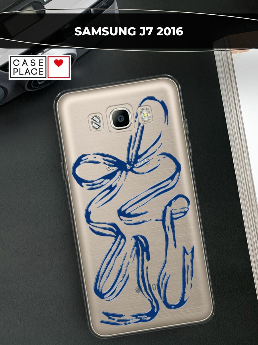 Чехол на Samsung Galaxy J7 2016 / Самсунг Галакси Джей 7 2016 с принтом "Синие очертания банта 2"