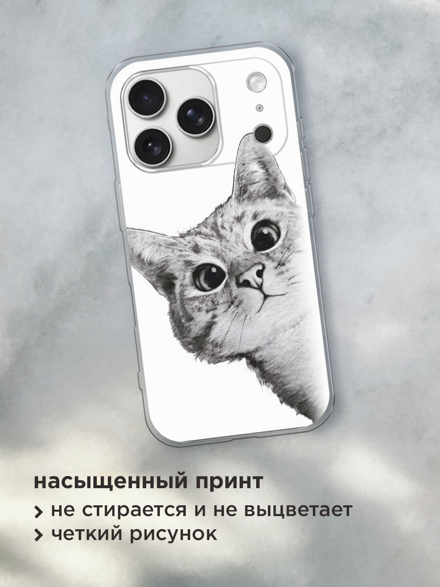 Чехол на Apple iPhone 17 Pro Max / Айфон 17 Про Макс с принтом Кот рисунок черно-белый — фото 1