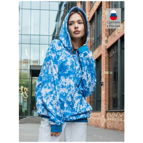 фото Толстовка reversal, оверсайз, средней длины, без карманов, капюшон, размер l, голубой