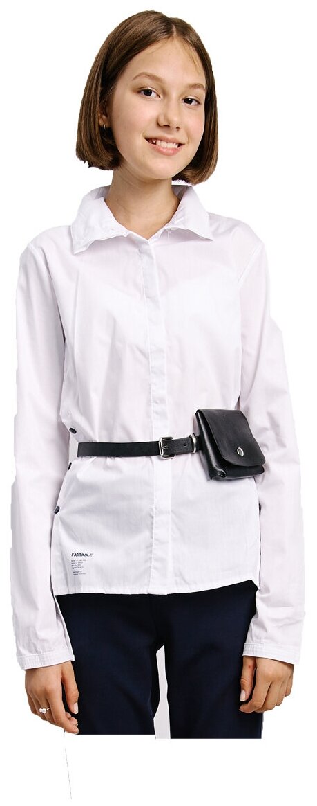 Школьная блуза miasin, полуприлегающий силуэт, на пуговицах, укороченный рукав, без карманов, размер 164, белый